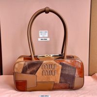 Miu Miu 5BB147 Small Beau Bag In Patchwork Leather Brown