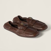 Miu Miu 5D341E Ruches Loafers Women Nappa Leather Coffee