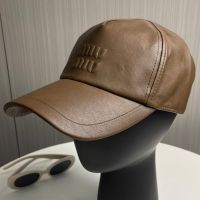 Miu Miu 5HC179 Baseball Cap With Debossed-Logo In Nappa Leather Taupe