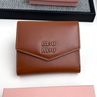 Miu Miu 5MH040 Small Flap Trifold Wallet In Leather Coffee