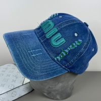 Miu Miu Baseball Cap With Large Logo In Denim Blue/Green