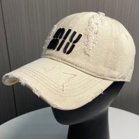 Miu Miu Baseball Cap With Letter Logo Patch In Denim Beige