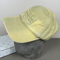Miu Miu Baseball Cap With Worn-Out Embroidered Logo In Denim Yellow