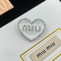 Miu Miu Brooch With Strass Enameled Logo Heart In Metal Silver/White