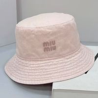 Miu Miu Bucket Hat With Letter Logo Patch In Cotton Pink