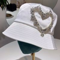 Miu Miu Bucket Hat With Strass Heart In Cotton White