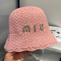 Miu Miu Bucket Hat With Strass Logo In Fabric Pink