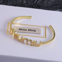 Miu Miu Cuff Bracelet With Strass Letter Logo In Metal Gold