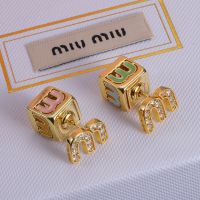 Miu Miu Earrings With Enamel Logo Cube In Metal Gold