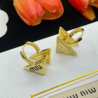 Miu Miu Earrings With Enamel Logo Strass Triangle In Metal Gold/Black