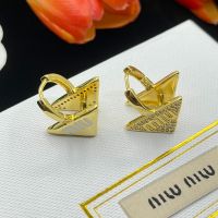 Miu Miu Earrings With Enamel Logo Strass Triangle In Metal Gold/White