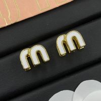 Miu Miu Earrings With Enamel Strass M Letter In Metal Gold/White