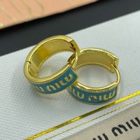 Miu Miu Earrings With Enameled Logo Ring In Metal Gold/Blue