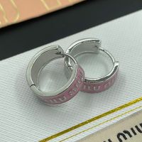 Miu Miu Earrings With Enameled Logo Ring In Metal Silver/Pink