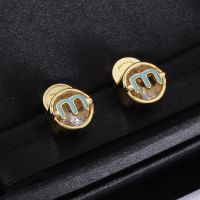 Miu Miu Earrings With Enameled M Crystal In Metal Gold/Blue