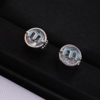 Miu Miu Earrings With Enameled M Crystal In Metal Silver/Blue