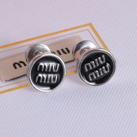 Miu Miu Earrings With Logo Enameled Round In Metal Silver/Black