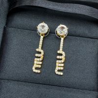 Miu Miu Earrings With Zirconia Strass Logo Pendant In Metal Gold