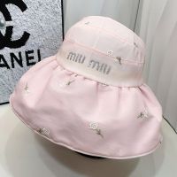 Miu Miu Empty Roof Bucket Hat With Strass Logo In Cotton Pink