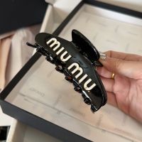 Miu Miu Hair Clip With Enamel Letter Logo In Acetate Black