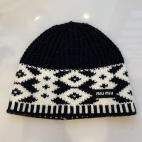Miu Miu Knit Beanie With Embroidered Logo In Wool Black