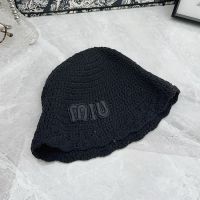 Miu Miu Knit Bucket Hat With Large Letter Logo In Cotton Black