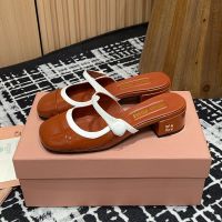 Miu Miu Two-tone Mary Jane Slides Women Patent Leather Brown/White
