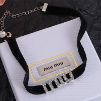 Miu Miu Necklace With Strass Logo In Cotton Black/Silver