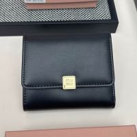 Miu Miu Small Flap Trifold Wallet With Metal Icon Signature In Leather Black