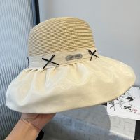 Miu Miu Sun Hat With Metal Logo In Raffia And Cotton Khaki