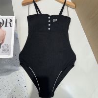 Miu Miu Swimsuit With Logo Patch Half Button Women Cotton Black