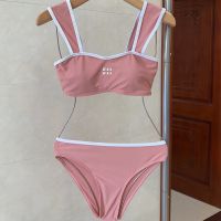 Miu Miu Swimsuit With Logo Patch Women Cotton Pink