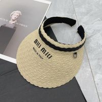 Miu Miu Visors With Letter Logo In Raffia Beige