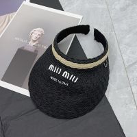Miu Miu Visors With Letter Logo In Raffia Black