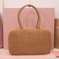 Miu Miu 5BB163 Large Beau Top-Handle Bag In Corduroy Brown