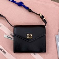 Miu Miu 5MT024 Small Flap Shoulder Wallet In Leather Black/Blue