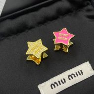Miu Miu Earrings With Strass Enameled Logo Pentagram In Metal Gold/Pink