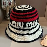 Miu Miu Knit Bucket Hat With Embroidered Logo In Cotton Multicolor