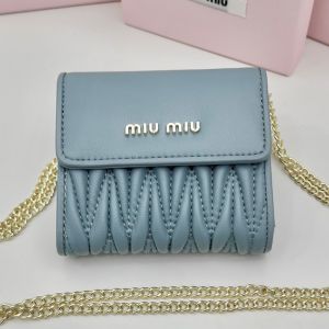 Miu Miu Small Flap Trifold Wallet In Matelasse Nappa Leather Sky Blue
